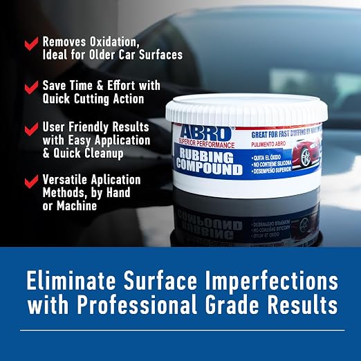 ABRO Rubbing Compound 10 oz, 2 Pack — Fast-Cut Car Scratch Remover & Buffing Compound for Oxidation, Scuffs, Swirl Marks, Dull Paint & Auto Detailing