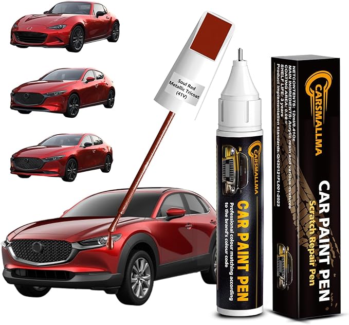 41V Soul Red Metallic Tricoat Car Touch Up Paint for Mazda, Color Accurate Car Paint Scratch Repair Pen Kit Quick & Easy Fix Vehicle Chips and Automotive Nicks Scuff