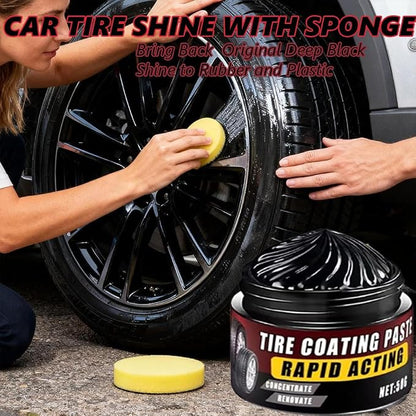 Premium Tire Coating & Trim Restorer, Tyre Nourish Cream, Car Tire Shine with Sponge, Tire Polishing Paste, Ceramic Coating Bring Back the Original Deep Black Shine to Rubber and Plastic (1, 30g)