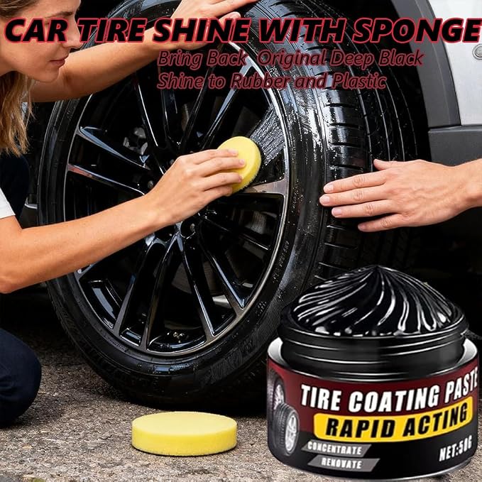Premium Tire Coating & Trim Restorer, Tyre Nourish Cream, Car Tire Shine with Sponge, Tire Polishing Paste, Ceramic Coating Bring Back the Original Deep Black Shine to Rubber and Plastic (3, 50g)