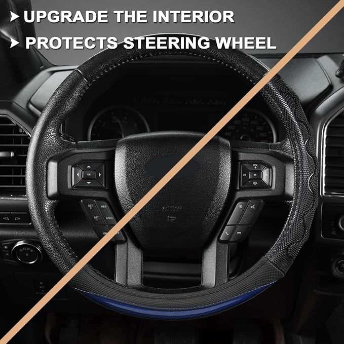 GIANT PANDA Car Steering Wheel Cover for Ford F150 F250 F350 Expedition 15.5-16 inches - Blue