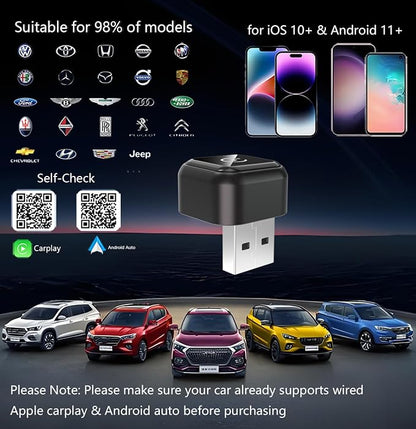 Wireless Carplay Adapter for Apple iPhone & Android Auto Wireless Adapter 2 in 1, 2026's Newly Upgraded,Subversive Ultra-Compact Design, Faster and More Stable Connection,for iOS 10+ & Android 11+