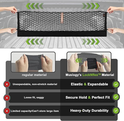Muslogy Truck Bed Cargo Net Trunk Netting Compatible with Ford F-150 & Lightning 2015-2026 Accessories, Pickup Cargo Organizer SUV Sedan Storage Net w/Heavy Duty Carabiners