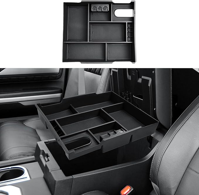 ECOZEN Center Console Organizer For 2014-2021 Toyota Tundra - Full-Size Armrest Box Storage Tray Compatible with 2014-2021 Toyota Tundra Accessories - Armrest Organizer ABS