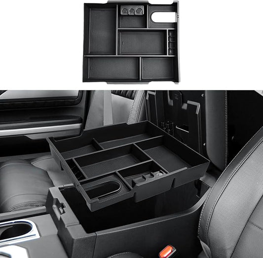 ECOZEN Center Console Organizer For 2014-2021 Toyota Tundra - Full-Size Armrest Box Storage Tray Compatible with 2014-2021 Toyota Tundra Accessories - Armrest Organizer ABS