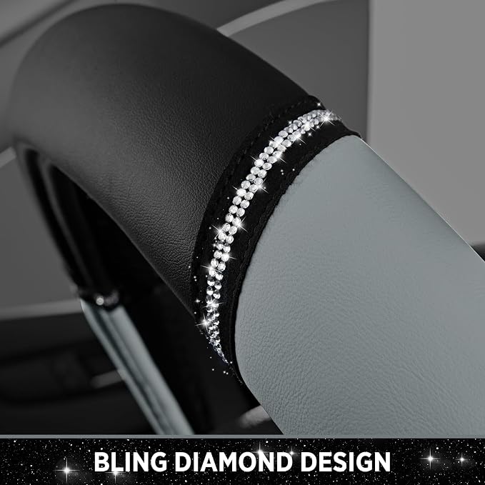 Road Comforts Leather Steering Wheel Cover - Made with PVC Leather - Anti-Slip, Universal Fit 14 1/2 inches to 15 inches - Gray