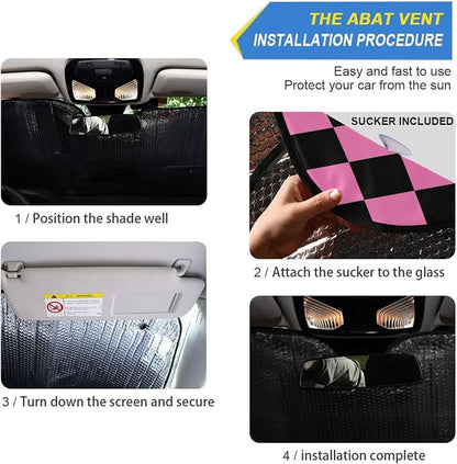 Checkerboard Pink Black Squares Windshield Sun Shade for Car Auto SUV Truck Foldable Front Window Sunshade Sun Visor Protector Block UV Rays Reflect Heat, 55" x 28"
