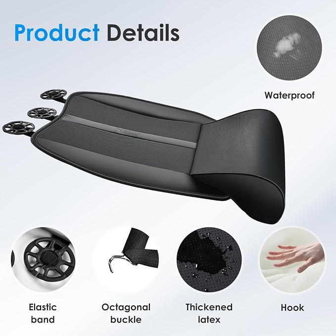 FLORICH Car Seat Extender Leg Support Cushion for Driver Seats Office Chair, Leather Widened seat Cushion for Long Drivers Universal Car Seat Cushion Legs Rest Pads-Black