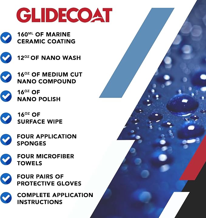 Marine Ceramic Coating Kit - Complete Boat Detailing Supply Kit with Marine Ceramic Coating, Nano Polish, Nano Compound, Nano Wash and Surface Wipe
