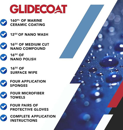 Marine Ceramic Coating Kit - Complete Boat Detailing Supply Kit with Marine Ceramic Coating, Nano Polish, Nano Compound, Nano Wash and Surface Wipe