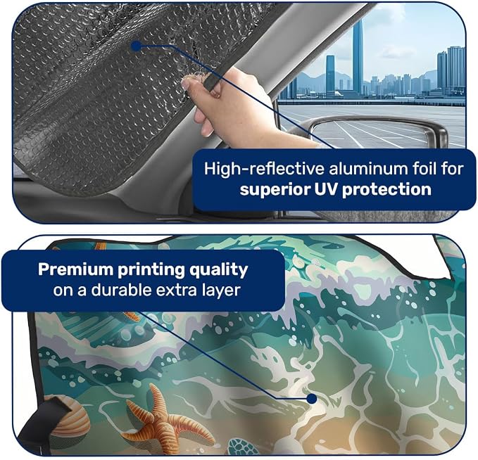 GENANY Turtle Windshield Cover for Car SUV Truck (55x30 Inches), Foldable Heat Shield, Shades for Front Windows, Protector Blocks UV, Car Decor