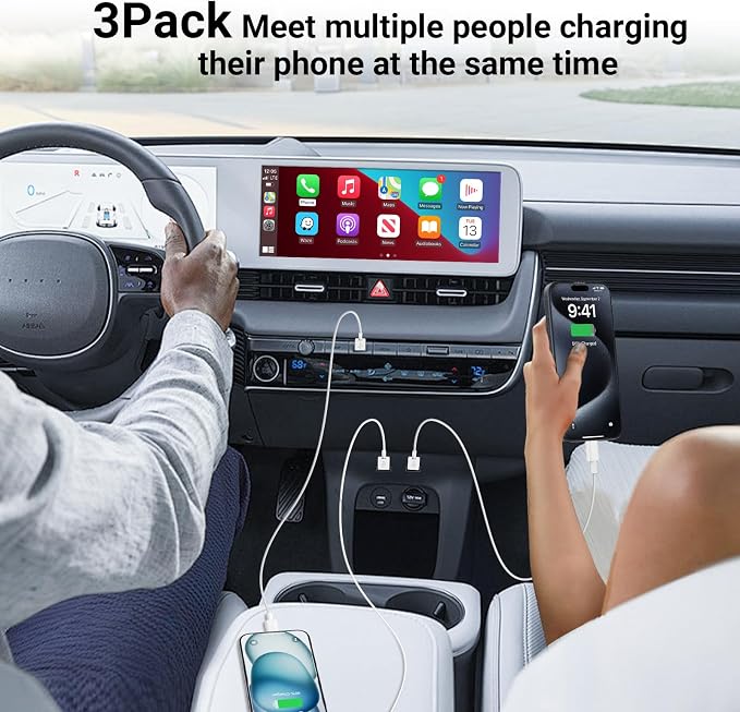 3 Pack Car Carplay Cable for iPhone 16 15 Pro Max 15 Plus,3FT USB to USB C Cable for Car Charger Adapter, Carplay USB C Cord Accessories Charging for iPad 10th Gen/iPad Pro Air 5th-White