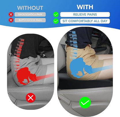 Lofty Aim Car Seat Cushion, Comfortable Memory Foam Seat Pillow for Driving, Sciatica-Back Pain Relief, Cushion for Car-Truck, Office, Wheelchair - Black
