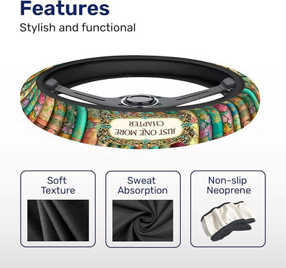 GENANY Reading Books Steering Wheel Cover, Non Slip Polyester Car Wheel Protector for Car SUV Truck, Universal 15 Inch
