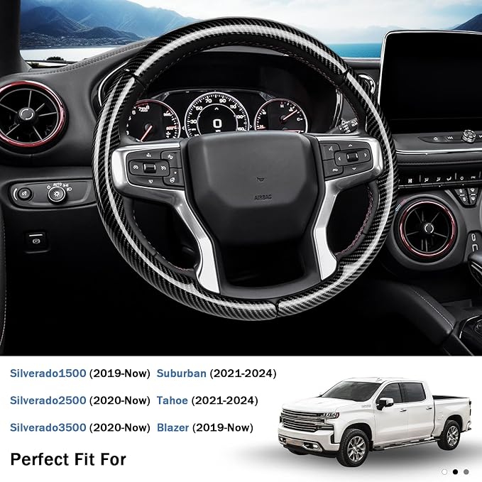 Steering Wheel Cover for Chevy Silverado 1500 2019-Present/ 2500 3500 2020-Present/Blazer 2019-Present (Gasoline Models)/ Suburban Tahoe 2021-2024, Car Steering Wheel Cover Accessories for Chevrolet