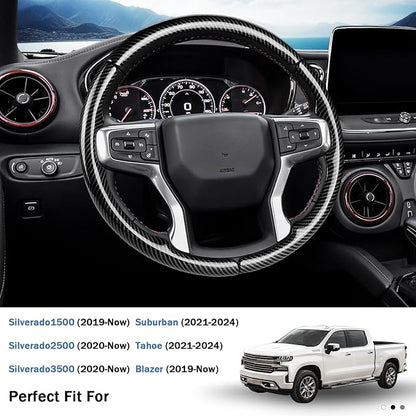 Steering Wheel Cover for Chevy Silverado 1500 2019-Present/ 2500 3500 2020-Present/Blazer 2019-Present (Gasoline Models)/ Suburban Tahoe 2021-2024, Car Steering Wheel Cover Accessories for Chevrolet