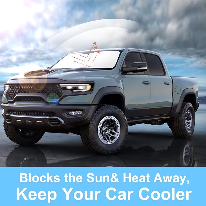 TINGLU Sun Shade for Dodge RAM 1500 2019-2025 2026 CrewCab,MegaCab Pickup,2Dr RegularCab,4Dr QuadCab Accessories Windshield Sun Shade Window Shade UV Rays Protection Sun Visor Cover