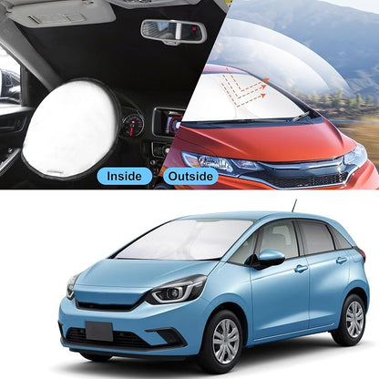 TINGLU Sun Shade for Honda Fit 2015-2020 Accessories Windshield Sun Shade Window Shade UV Rays Protection Sun Visor Cover with Steering Wheel Sunshade Storage Bag