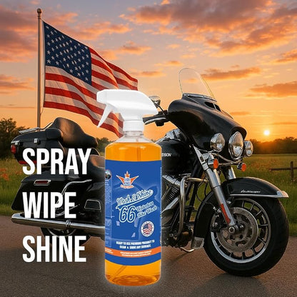 Shinykings California Wash&Shine 66 | WATERLESS Motorcycle Cleaner | Motorcycle and Car Wash&Wax | All Surfaces | Bike Polish | Chrome Cleaner | Multipurpose Detail Spray (32 fl.oz Orange)