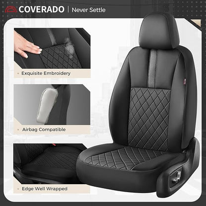 Coverado Car Seat Covers Front Pair, Automotive Leather Seat Covers for Car，Universal Fit Front Back Seat Cover, Non-Slip Waterproof Breathable Car Seat Protector