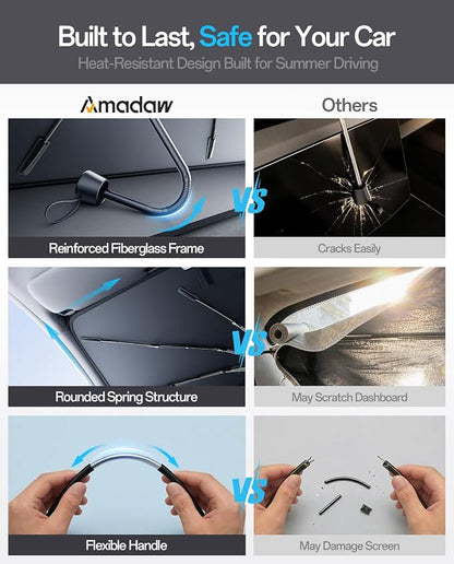 Car Windshield Sun Shade Umbrella for Ford F150 2000~2026(Ice Crystal + Fabric + Black Film), Keeps Car Cool, Foldable Sunshade with Soft Edge, Easy Storage with Bag