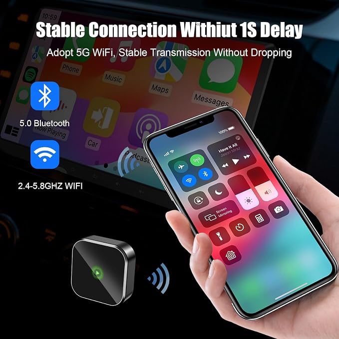 2-in-1 Mini Wireless CarPlay Adapter for Apple iPhone & Android Auto Adapter,2025 Upgrade Wired to Wireless,Plug & Play, Fast Stable Connection Car Play for iOS 10+/Android 11+,USB-A/Type-C Cable