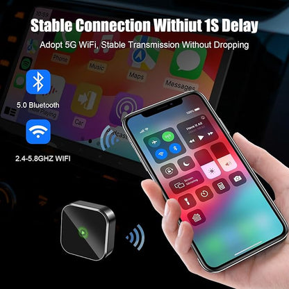 2-in-1 Mini Wireless CarPlay Adapter for Apple iPhone & Android Auto Adapter,2025 Upgrade Wired to Wireless,Plug & Play, Fast Stable Connection Car Play for iOS 10+/Android 11+,USB-A/Type-C Cable