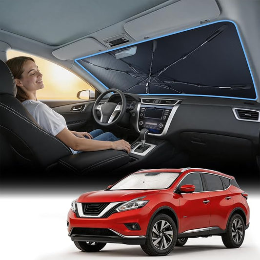 Nmoiss [Vinyl Coating Heat Shield] Windshield Sun Shade Umbrella Custom for Nissan Murano, Protect Car from Sun Rays & Heat Damage Keep Cool and Protect Interior