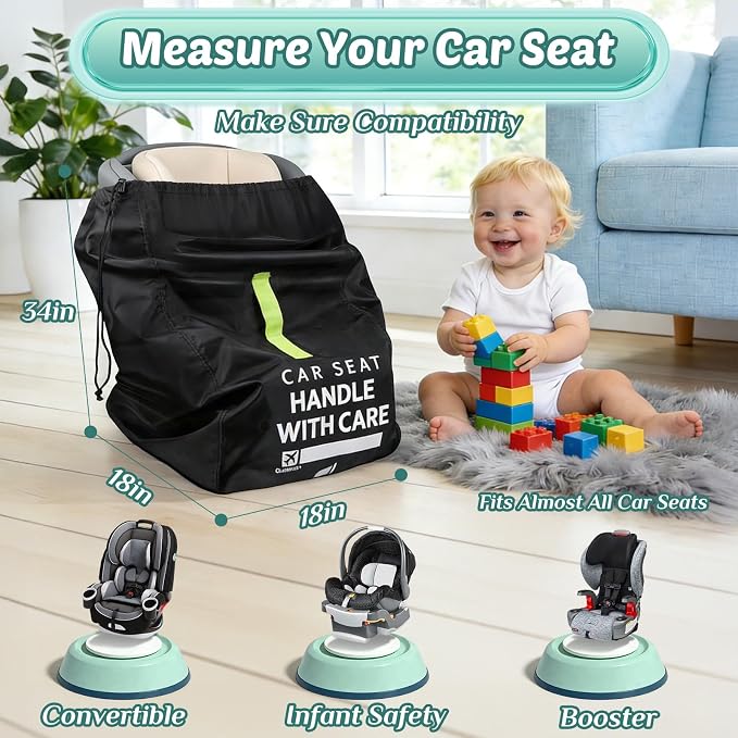 Guiseapue Car Seat Travel Bag for Airplane: Car Seat Bags for Air Travel Fit All Car Seats, Infant Carriers & Booster Seats, Carseat Cover Fit Doona Graco Evenflo, Airplane Travel Essentials Flying