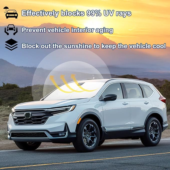 Car Windshield Sun Shade for Honda CRV 2023 2024 2025 2026 Professional 310T Reflective Polyester UV & Heat Insulation Protection, Foldable Front Window Sunshade with Storage Pouch, Keep Interior Cool