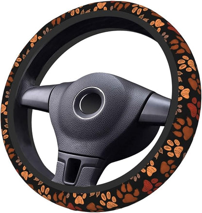 Dog Cat Paw Print Steering Wheel Cover Anti-Slip,Sweat Absorption Universal 15 inch Steering Wheel Covers Cute car Accessories for Men Women
