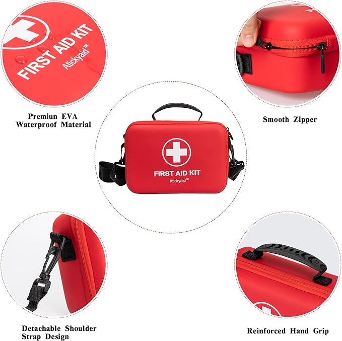 First Aid Kit 340 Piece, Premium Waterproof Hard Shell Medical Kit for Car, Home, Office, Travel, Camping, Sports, Outdoor, School - Emergency First Aid Supplies and Survival Kit