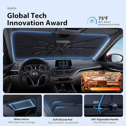 2026 Upgraded Windshield Sun Shade Umbrella for Nissan Altima [Precision Custom Fit, Superior UV & Heat Block] Cooling Tech Fabric, Durable Foldable with Storage Bag, Fits 2000-2025