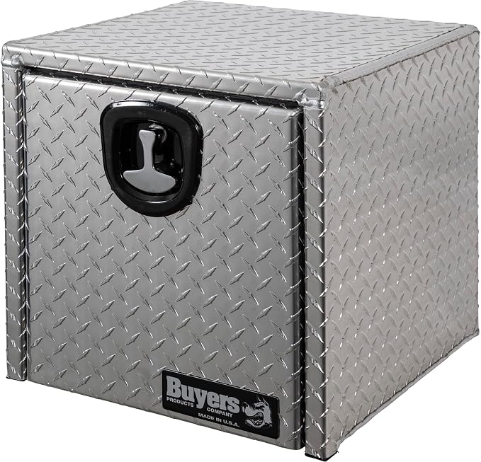 Buyers Products 1705101 Diamond Tread Aluminum Underbody Truck Tool Box, 18 x 18 x 18, Made in USA, .100 in. Thick, Corrosion Resistant, Locking Compression Latch, Secure Storage for Work Trucks
