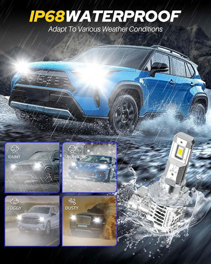 AUTOONE HIR2 9012 LED Bulbs 6500K White, 90000LM Plug and Play, IP68 Automotive Replacement HIR2 Lights, 2 PCS