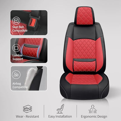 Car Seat Covers Compatible with Hyundai Elantra 2017-2025 2026 - Waterproof & Breathable Luxury Leather All-Weather Seat Cushions Protectors,Airbag Compatible,Only 2 Front seat Covers (Red)