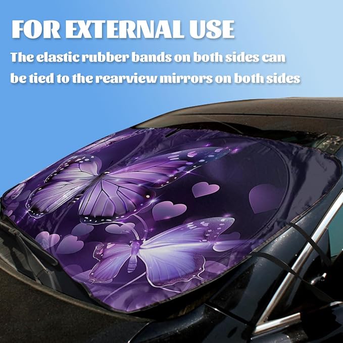 Purple Butterfly Car Windshield Sun Shield, 59*31.5 Inches, UV Rays Protection, Universal Fit for SUV, Truck, Car