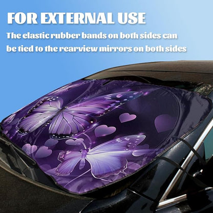 Purple Butterfly Car Windshield Sun Shield, 59*31.5 Inches, UV Rays Protection, Universal Fit for SUV, Truck, Car