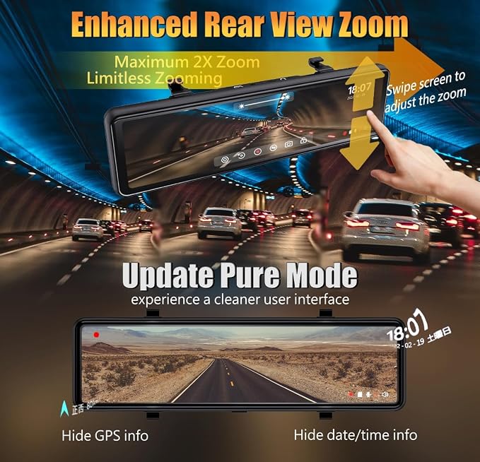 NikoMaku Mirror Dash Cam Front and Rear OEM Design 4K Resolution 11 Inch Full Touch Screen Rear View Mirror Camera for Cars 170° Wide Angle Type-C Dual Lens Included GPS AS5 Pro Standard