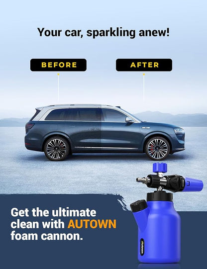 AUTOWN Foam Cannon for Pressure Washer, Foam Sprayer with 1/4 Inch Quick Connector for Safe Washing Car, Car Car Wash Foam Sprayer, Wide Neck, Adjustable Nozzle &1L Bottle