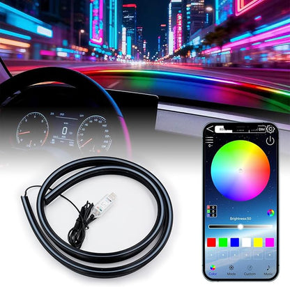 59" RGB LED Strip Lights for Car Interior,16M Colors RGB Front Windshield Ambient Lighting Kits, Music Sync, Easy Plug & Play Installation, Cuttable, Wide Compatibility