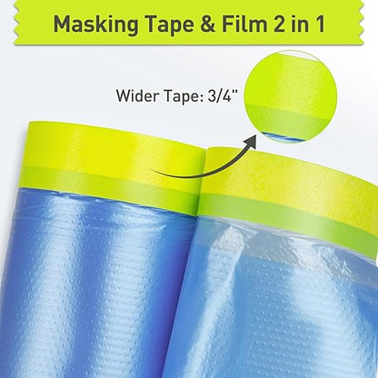 Tangibay Pre-Taped Masking Film for Painting - 44" x 66' Painters Plastic Sheeting with Automotive Paint Tape and Drape for Covering Cars, Walls, Windows and Furniture Protection (6 Rolls)