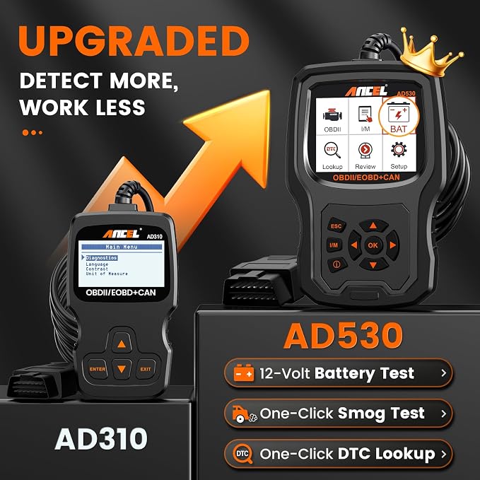 ANCEL AD530 OBD2 Scanner-Upgraded AD310, Car Code Reader for Check Engine Light, Full OBDII Scan Tool for Read & Clear Fault Codes, Battery Test & Live Data, OBD II Diagnostic Scanner for 1996+ Cars
