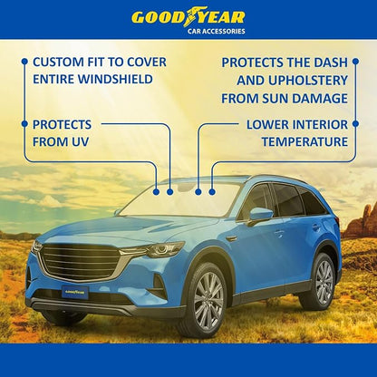 Goodyear Foldable Windshield Sunshade for Mazda CX-90 2024-2026, Truck car Accessories, Sunshade Cover, Sun Shade Car Windshield, Window Sun Blocker - GY008360