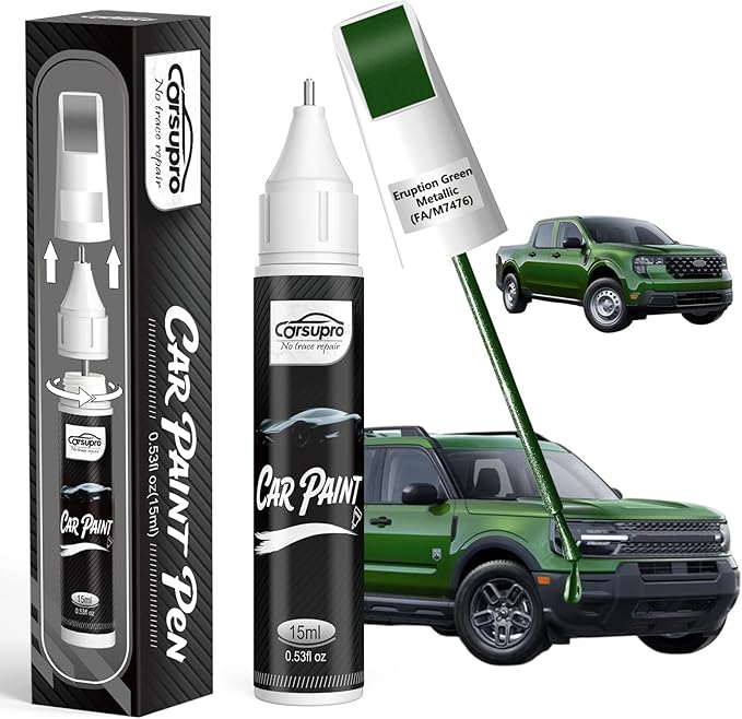 Eruption Green Metallic(FA/M7476) for Ford Touch Up Paint Pen, 2 in 1 Car Scratch Remover with Pen Tip and Brush, Precise Color Match for Car Paint Scratch Repair, Quickly and Easily Fix Chips and Nicks