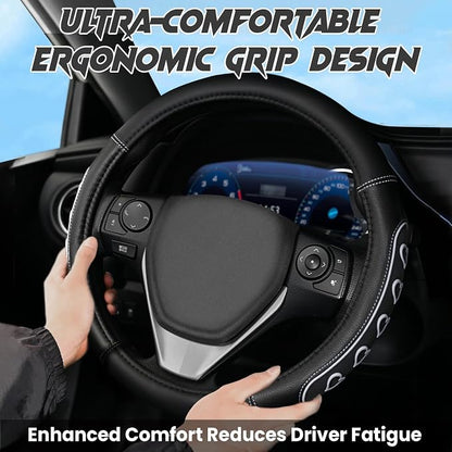 Ventilated Heart-Shaped Steering Wheel Cover with Anti-Slip Leather Grip. Compatible with Ford, Toyota, Honda, Nissan, and Chevrolet Vehicles for 14.5-15.2 inch Round Steering Wheels.