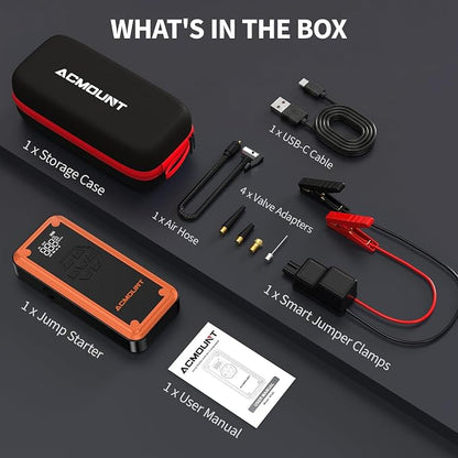 W160 Jump Starter with Air Compressor, 5000A Portable Car Jump Starter 150PSI Tire Inflator/Air Pump, 12V Battery(Up to 9L Gas/8L Diesel Engine) Jump Pack Car Emergency Kit Idea Gift for Man (Orange)