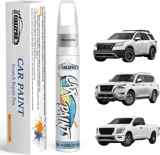 Q10 White Touch Up Paint for Nissan, Exact Color Match Car Paint Scratch Repair Remover Pen Kit Quick & Easy Fix Vehicle Chips and Automotive Nicks Scuff