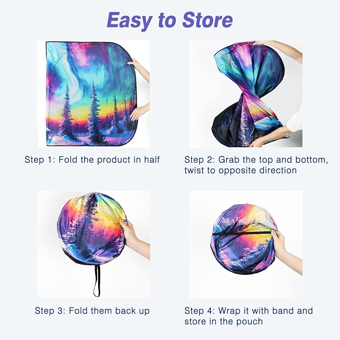 Windshield Sun Shade - Windshield Sun Shade Foldable, Car Sun Shade Windshield Keeps Interior Cool, Foldable Sunshade for Car Windshield with Storage Bag for Cars, SUVs, 55'' x 32''