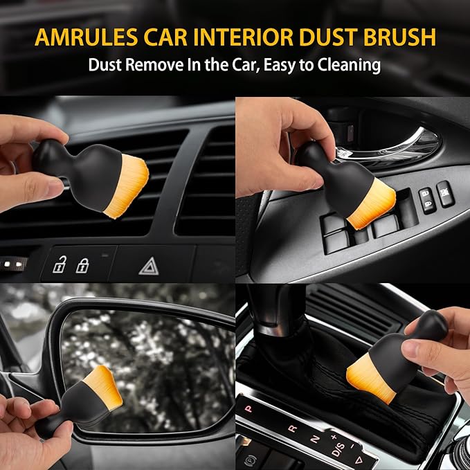Amrules 2PCS Car Interior Detailing Brush, Auto Car Detailing Brush Dusting Brush, Soft Bristles Car Interior Cleaning Tool for Dashboard Interior, Exterior, Skylight, Leather, Dust Brush, Brown